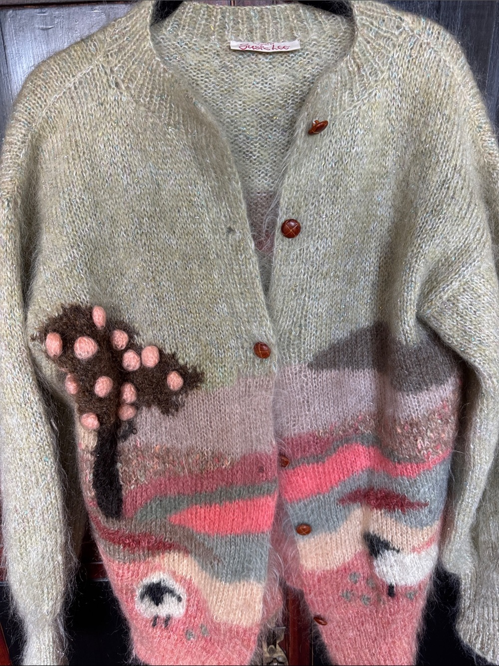 Susie Lee Cream & Pink Scenic Mohair-Blend Cardigan